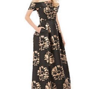 Nicole Miller Black and Gold Floral Maxi Dress